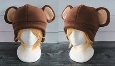 This Monkey hat is made from fleece. Multiple colors are available. If you don't see a color you want let me know and if you have a preference for inner ear color. ⫸ Perfect for: fans, cold weather, costumes, or conventions. Very warm! ⫸ Monkey with hair does not have free shipping⫸ Size: If in doubt order the larger size. Adult: 24-25 Inches Youth: 21-23 Inches Youth: 18-20 Inches ⫸ Care instructions: I recommend hand wash but should be fine in machine wash cold.⫸⫸Made when ordered.All hats are Finn Hat, Weird Hats, Weather Costumes, Monkey Costume, Stuff I Want, Hat Sewing Pattern, Fun Hats, Crochet Animal Hats, Monkey Hat