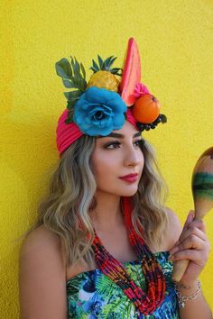 Faux fruits and flowers on stretchy turban.Perfect for any festive event, parties, and costumes.Tons of more colorful headpieces in stock at:https://www.etsy.com/shop/LoveCarolineO?section_id=15016693 Summer Carnival Headband Headpieces, Carnival Summer Headband Costume Hat, Summer Carnival Costume Headband, Fun Summer Headband Hair Accessories, Fun Summer Hair Accessories Headband, Summer Festival Headband Costume Hats And Headpieces, Playful Summer Headband Hair Accessories, Summer Festival Costume Headband, Summer Costume Party Headband