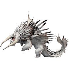 an image of a white dragon with spikes on it's head and claws in its mouth