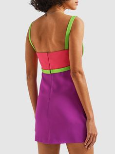 Fixed shoulder straps. Concealed back zip closure. Front cutout detail. Color block construction. Model is wearing a size38 Versace Mini Dress, Cut Out Mini Dress, Versace Dress, Flat Espadrilles, Shearling Jacket, Ski Wear, Swimwear Tops, Vivienne Westwood, Down Jacket