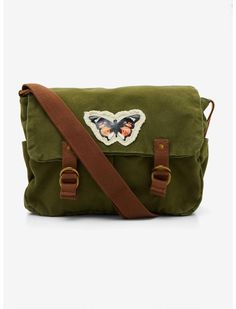 Olive Butterfly Messenger Crossbody Bag | Hot Topic Earthy Girl, Messanger Bag, Hello Kitty House, Exploding Kittens, Jones Family, 2024 Outfits, Blue Beetle, Hippie Girl, Boho Bag