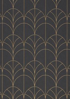 an art deco wallpaper design in black and gold, with wavy lines on it