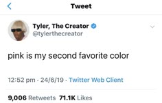 tweet about tyler creator on twitter for pink is my second favorite color