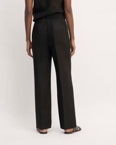 The Linen Easy Pant Black – Everlane Spring Linen Pull-on Bottoms, Linen Pull-on Pants For Daywear, Linen Wide Leg Pants For Daywear, Spring Linen Pull-on Pants, Linen Tapered Leg Pants With Pull-on Style, Spring Linen Pants With Pull-on Style, Spring Linen Wide Leg Pants With Pull-on Style, Relaxed Fit Wide Leg Linen Pants For Daywear, Modern Linen Wide-leg Pants