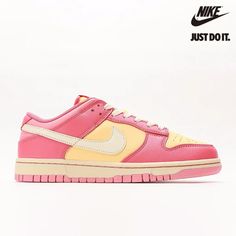 Nike Dunk Low GS 'Strawberry Peach' DH9765-200-DUNK LOW- Pink And Yellow Shoes, Preppy Shoes Nike Dunks, Peach Dunks, Preppy Nike Shoes, Colorful Dunks, Nike Shoes Trendy, Cute Dunks, Shoes Expensive, Shoes Dunks