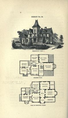 an old house is shown with plans for the front and back floorplans in black and white