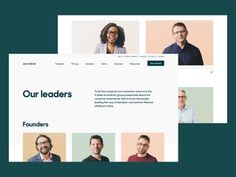 two screenshots of the website for leaders, including one with four men in different colors