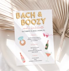 a beach and boozy party poster on a plate