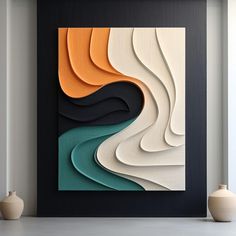 an abstract painting on the wall in a room