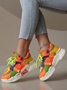 New Thick-Soled Sports Shoes For Women, Mesh & Colorful Splicing Leather Upper Lace-Up Casual Sneakers Multicolor    PU Leather     Sports & Outdoor Shoes, size features are:Bust: ,Length: ,Sleeve Length: Casual Athletic Shoes, Sneakers Multicolor, Colorful Sneakers, Fashion Hacks, Casual Athletic, Womens Athletic Shoes, Outdoor Shoes, Sports Shoes, Shoes For Women