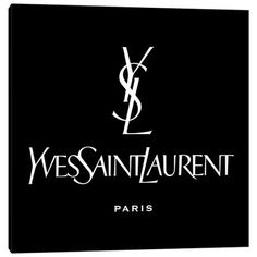 a black and white logo for the saint laurent paris fashion house canvas wall art print