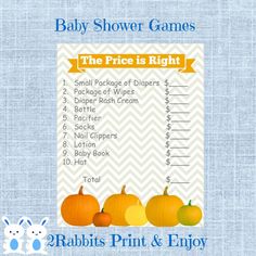 a baby shower game with pumpkins on it