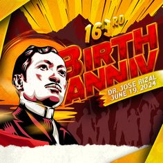 an image of a man with the words birth anniv in red, yellow and orange