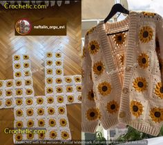 a crocheted sweater with sunflowers on it