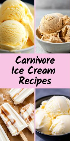 four different ice creams are shown with the words, canmore ice cream recipes