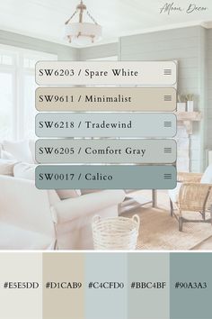 Sherwin Williams Coastal Paint Colors with Hex Codes Airbnb Color Palette, Coastal Exterior Color Palette, Beach Home Color Palette, Coastal Beach Color Palette, Exterior House Colors Palette, Coastal Cottage Paint Colors, Coastal Living Room Color Palette, New Home Color Palette, Beach House Wall Colors