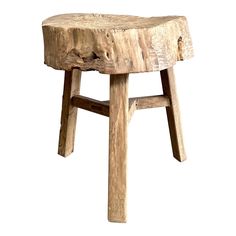 a wooden stool made out of logs on a white background with clipping for text