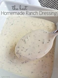 the best homemade ranch dressing in a white bowl with a spoon