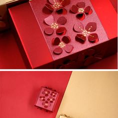 an open red box with hearts cut out of it