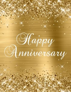 happy anniversary card with gold background and sparkles stock photo - 1230972