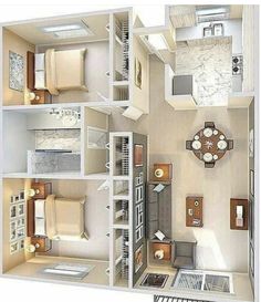 an overhead view of a two bedroom apartment