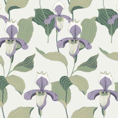 purple flowers and green leaves on a white wallpaper background, with an off - white back ground