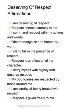 a poem with words describing the meaning of respect