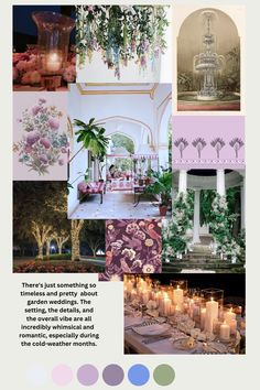 a collage of photos with flowers and candles