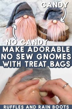 Use dollar store bags to create these adorable treat bag gnomes. Whether you want to fill it with candy or create a piece for your decor, Sarah with Ruffles and Rain Boots walks you through each tutorial. Each gnome only takes 7 minutes to create with a hot glue gun, some fur, and a wood bead for a nose. The smaller design can even be used as a gnome bottle topper for the perfect hostess gift. Click to get the free gnome tutorial with video instructions to create your own DIY gnomes. Gnome Diy How To Make, Gnome Projects, Dollar Store Finds, Gnome Village, Afternoon Crafts, Canvas Gift Bag, Diy Gnome, Winter Wreath Diy, Gnome Tutorial