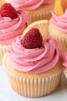 lemon cupcakes with raspberry buttercream frosting