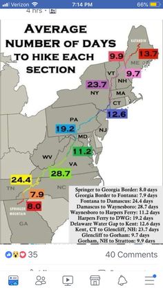 the average number of days to hike each section of the state in 2012 - 2013