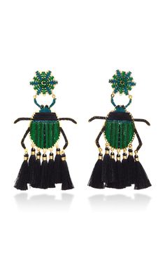 MERCEDES SALAZAR . #mercedessalazar # Rain Earrings, Green Jewellery, Green Tassel Earrings, Green Beetle, Tassel Jewelry, Green Jewelry, Jewelry Earring, Yellow Earrings