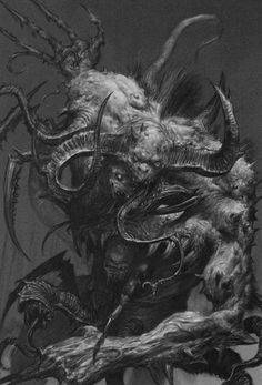 a drawing of a demon with horns on it's head