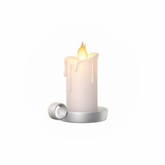 a lit candle sitting on top of a metal stand next to a roll of toilet paper