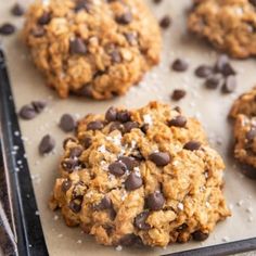 chocolate chip oatmeal cookies on a baking sheet