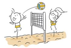 two stick figures are playing volleyball on the beach