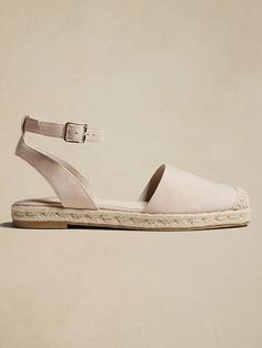 Flat Closed-Toe Espadrille | Banana Republic Factory Flat Espadrilles Outfit, Casual Work Shoes Women, Closed Toe Sandals Summer, Closed Toe Summer Shoes, Cream Espadrilles, Tan Flats, Work Shoes Women, Shoe Ideas, Affordable Shoes