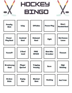 the hockey bingo game is shown in black and white