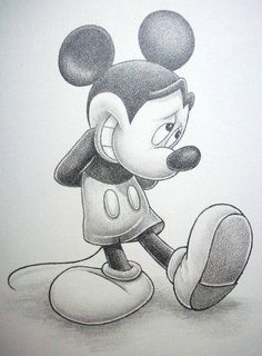 a pencil drawing of mickey mouse