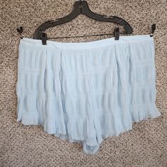 Missguided+ Baby Blue Crinkle Zip Up Shorts Women's 22 *Size: Women's 22 *Materials: 100% Polyester *Color(S): Baby Blue *Pockets: None *Closure: Pull-Up + Zipper *Care/Material Tag: Intact *Condition/Wear: Nwt The Measurements I Took Are Approximate And Taken Flat. Please Refer To My Measurements Because Used Clothes Can Shrink/Stretch And May Not Match What The Label Says Exactly Waist: 23“ Inseam: 2.5“ Rise: 18.5” Leg Opening: 20“ All Items Are Shipped Within 1 Business Summer Bottoms With Elastic Waistband In Light Blue, Light Blue Summer Bottoms With Elastic Waistband, Light Blue Elastic Waistband Bottoms For Summer, Light Blue Ruffled Bottoms For Vacation, Short Bloomers For Beach In Spring, Light Blue Ruffled Bottoms For Summer, Blue Short Pajama Shorts For Spring, Spring Loungewear Bloomers In Short Length, Summer Blue Bottoms With Ruffles