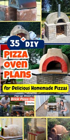 several pictures of different types of pizza ovens