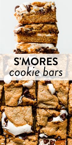 s'mores cookie bars stacked on top of each other