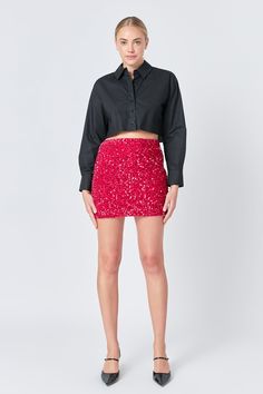 ENDLESS ROSE - Sequins Velvet Skirt - SKIRTS available at Objectrare Jumpsuit Fall, Knitwear Trends, Knit Loungewear, Glamorous Look, Strapless Bodycon Dress, Knit Bottom, Velvet Skirt, Tweed Dress, Line Skirt