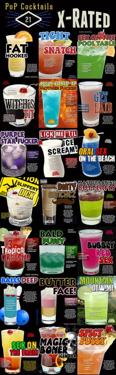 a poster with different types of drinks and their names on it's back side