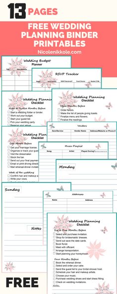 wedding planner printables with flowers on them