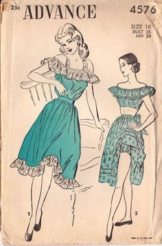 an old fashion sewing pattern with two women in dresses