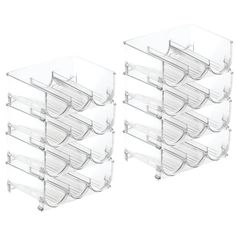 two clear acrylic bins with dividers on each side and one holding six drawers