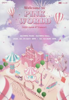 the poster for pink world is displayed in front of an amusement park