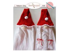 two crocheted red and white gnome hats on top of each other