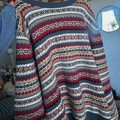 This Sweater Is So Soft And Warm! Perfect For Colder Months! New With Tags And Never Been Worn! Grandpa Sweater, Fair Isle Sweater, Navy Sweaters, Sweaters Crewneck, Fair Isle, Colorful Sweaters, Aesthetic Clothes, Red And Blue, Red Blue